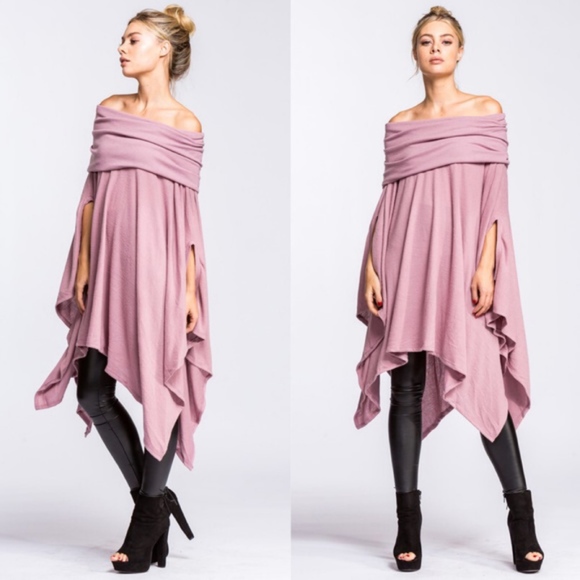 Bellanblue Tops - HENRY Off Shoulder Tunic Top - MAUVE